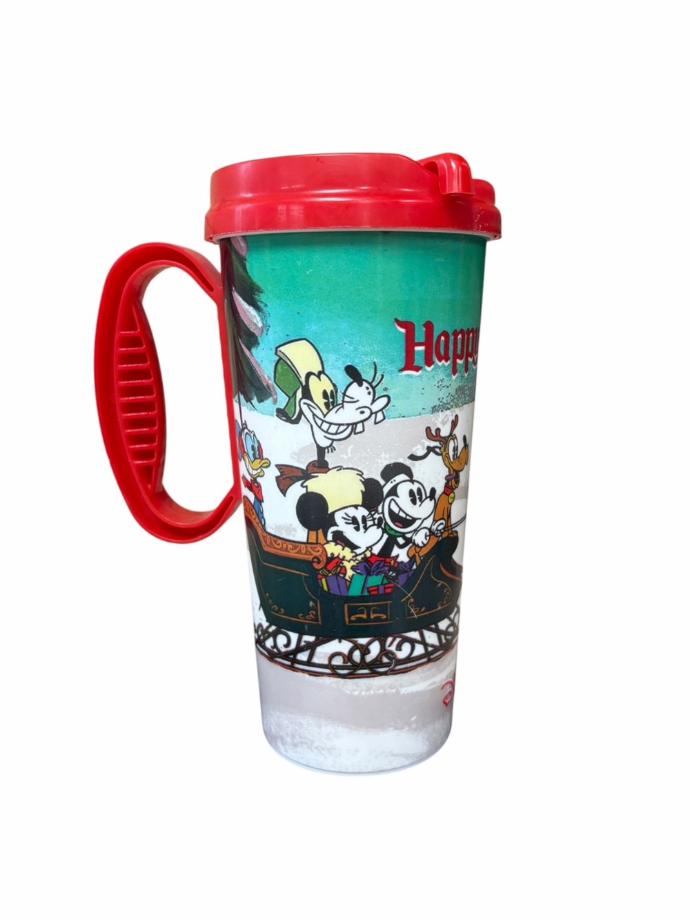 Disney Parks Happy Holidays Mickey & Friends Travel Mug Whirley Red Lid Tumbler